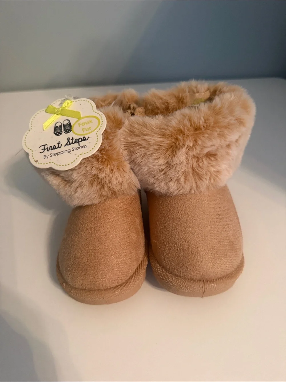 First Steps Faux Fur Lined Tan Baby Boots
